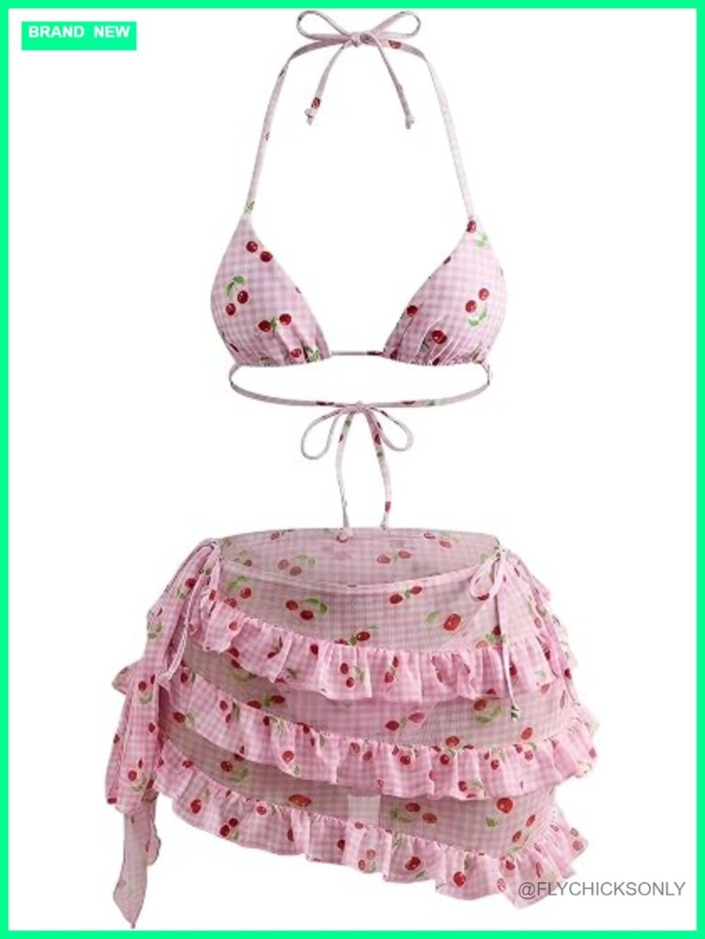 3 Piece Halter Triangle Bikini Set with Cover Up Skirt